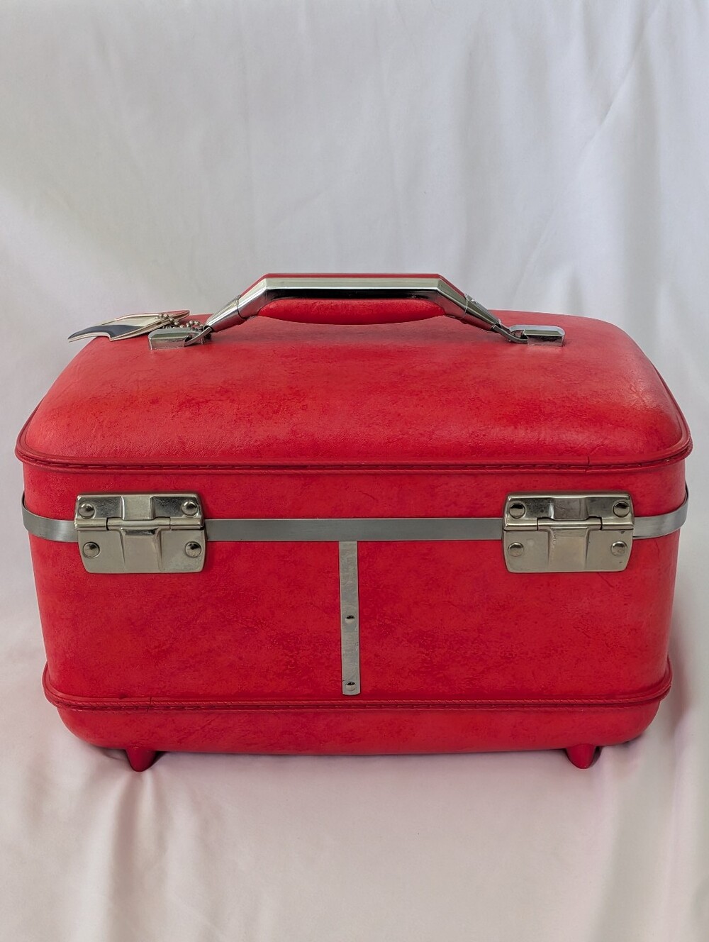 VTG American Tourister Poppy Red Train Case Hard Shell Makeup Luggage Combo Lock - Picture 7 of 16